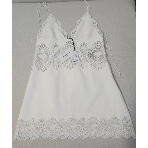 Retrofête Ivory Karlie Open Lace Paneling and scalloped Hem Mini Dress Sz Medium - Picture 6 of 10